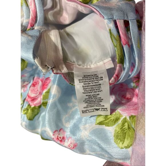 Bonnie Baby Size 12 Months Formal Dress Blue Pink Floral Taffeta Sleeveless Poof - Picture 11 of 12